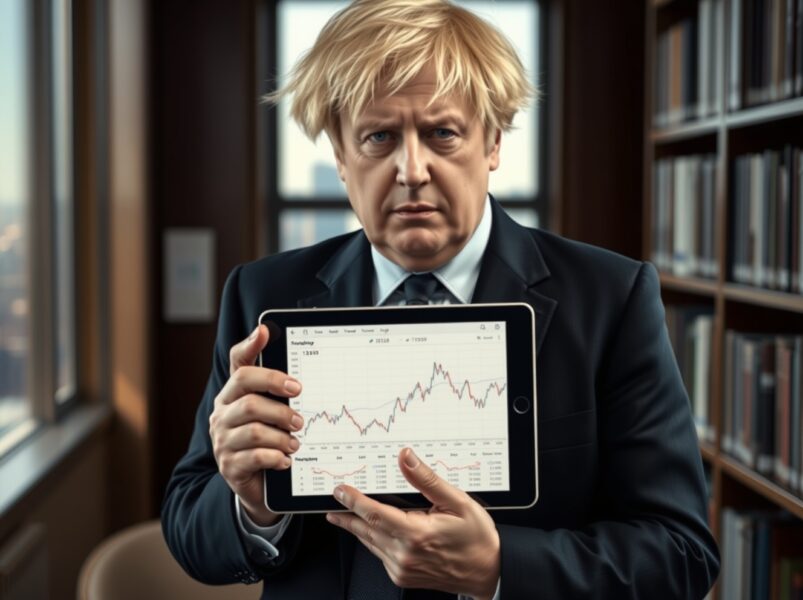 Former UK Prime Minister Boris Johnson expressing concern about Bitcoin's potential as a Ponzi scheme in financial analysis.