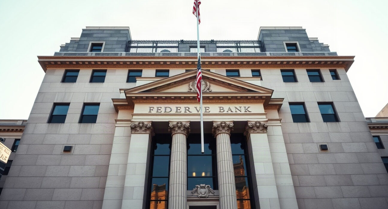 Federal Reserve Bank of Boston building under clear sky, symbolizing monetary policy decisions.