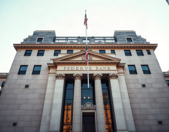 Federal Reserve Bank of Boston building under clear sky, symbolizing monetary policy decisions.