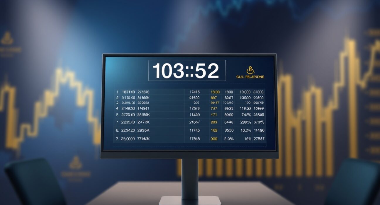 Digital auction interface on a dark blue background with bid list and countdown timer