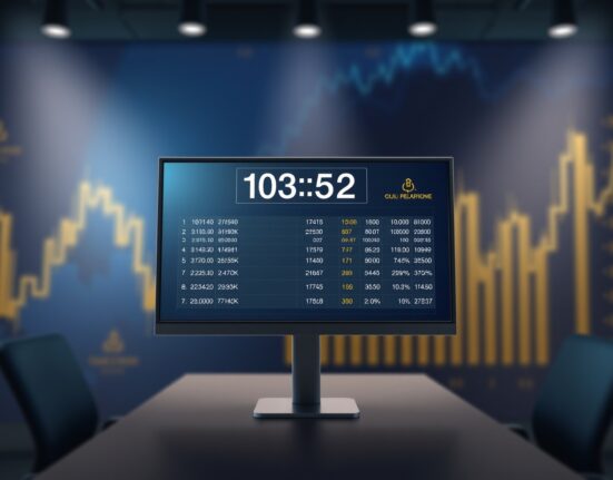 Digital auction interface on a dark blue background with bid list and countdown timer