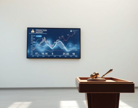 Bounce Predict prediction market platform visualized in a modern auction house setting.