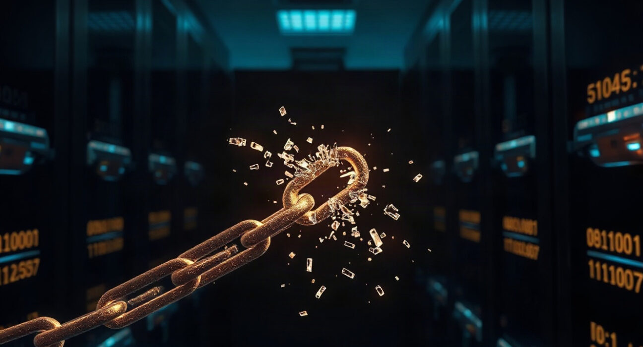 BounceBit blockchain hack response: broken chain link symbolizing security breach