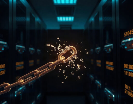 BounceBit blockchain hack response: broken chain link symbolizing security breach