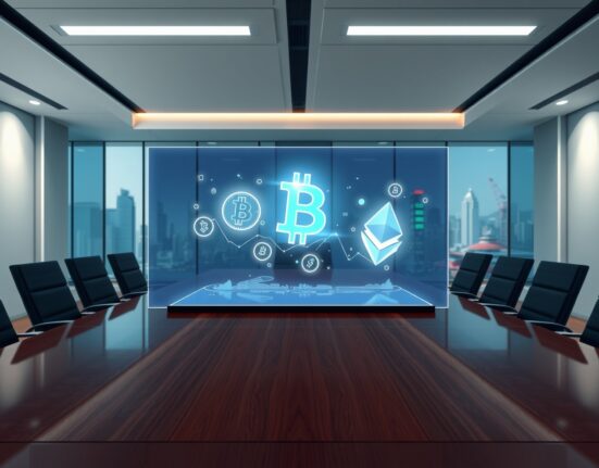 Corporate boardroom strategy meeting for Boyaa Interactive's $70 million cryptocurrency investment in Hong Kong.