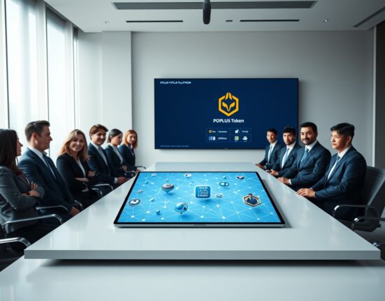 Business team discussing Web3 game expansion using BPMG's game IPs in a modern boardroom