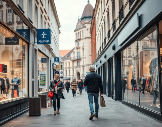Shoppers in a Potsdam street, reflecting consumer price trends in Brandenburg, Germany.
