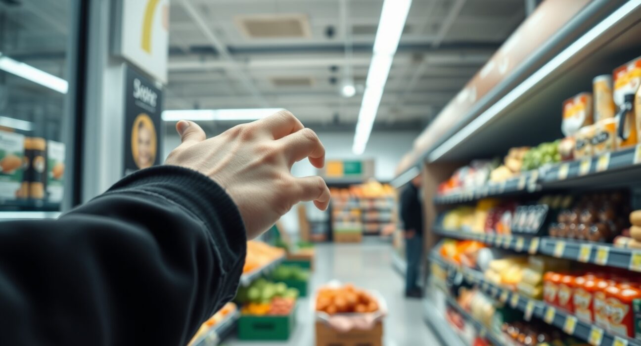 Shopper examining price tags in a Brandenburg grocery store, reflecting regional inflation trends.