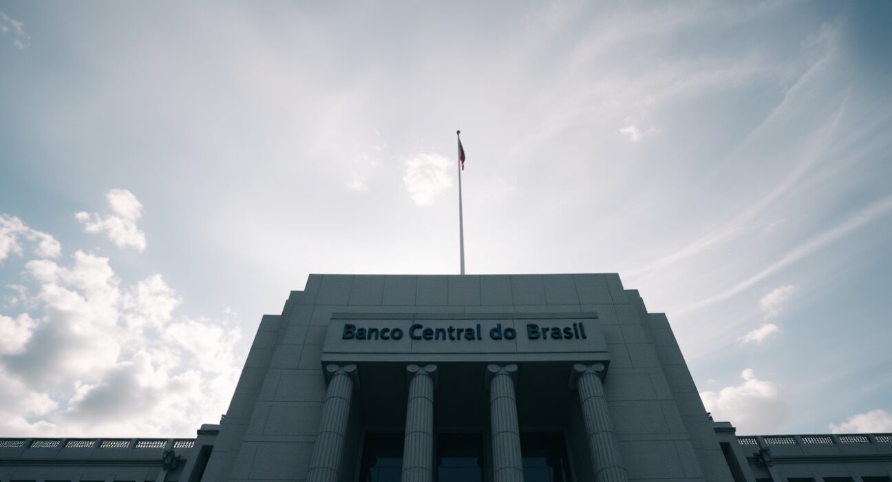 Banco Central do Brasil headquarters in Brasília under daylight, symbolizing monetary policy action.