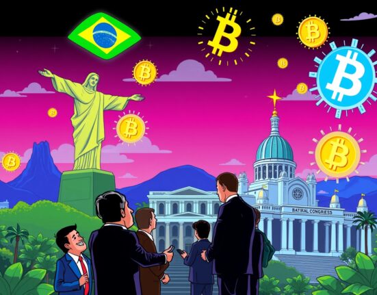Brazil's new crypto regulatory framework illustrated with government buildings and digital currency symbols