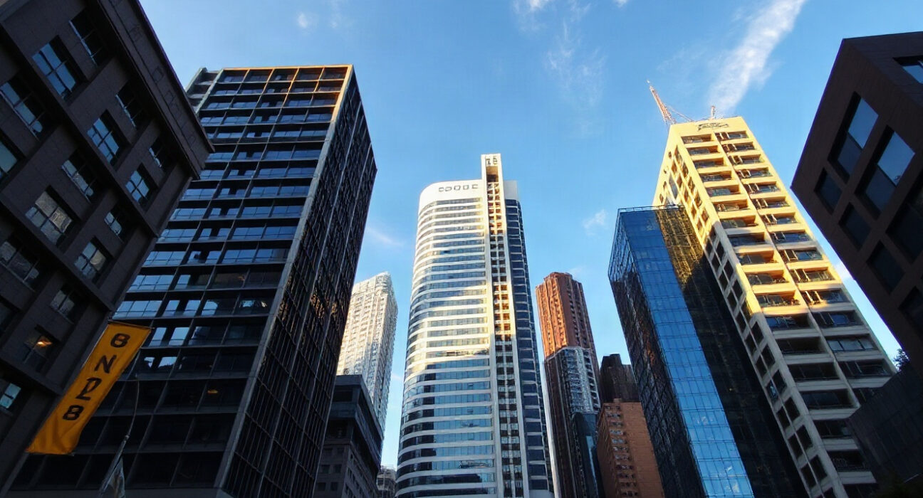 São Paulo financial district skyline with B3 stock exchange on a sunny morning