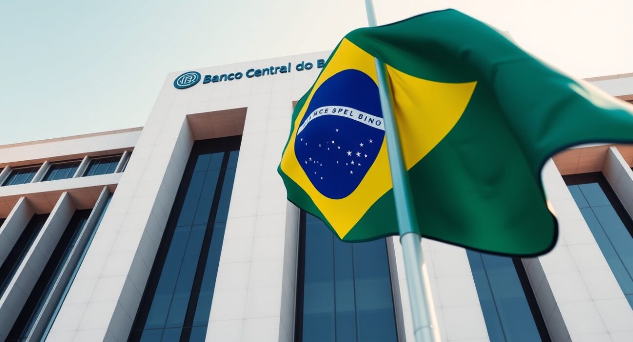 Banco Central do Brasil headquarters in Brasília on a sunny day, representing Brazil's monetary policy and inflation data.