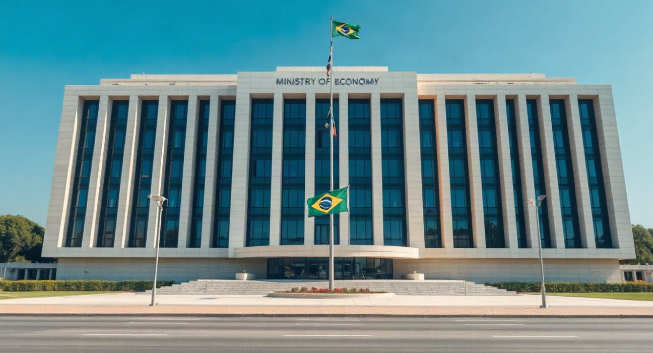 Brazilian Ministry of Economy building in Brasilia, symbolizing the country's fiscal policy and budget results.