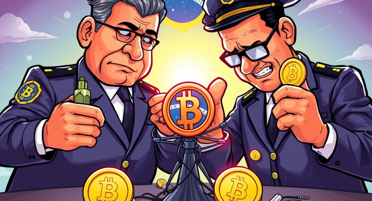 Brazil government managing seized cryptocurrencies to dismantle criminal financial networks in vibrant illustration
