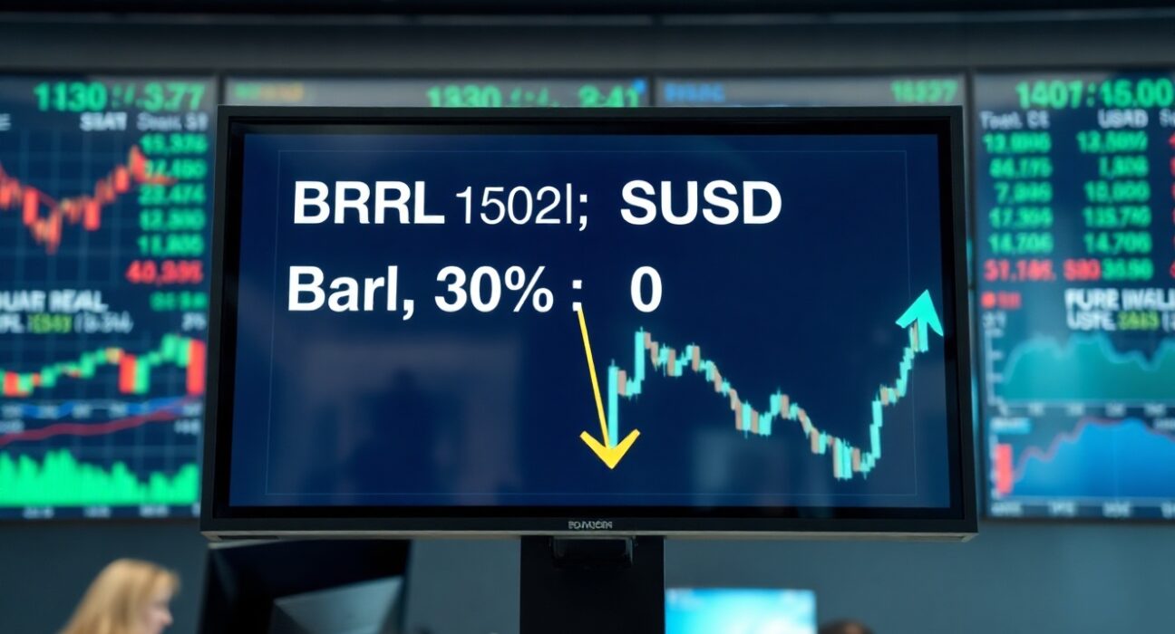 Digital trading screen showing Brazilian real to US dollar exchange rate with corrective movement