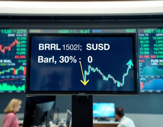 Digital trading screen showing Brazilian real to US dollar exchange rate with corrective movement