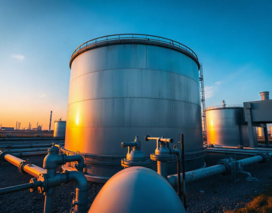 Oil storage tanks at a refinery, symbolizing global crude oil supply and price dynamics.