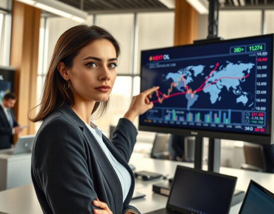 Financial analyst examines Brent crude oil futures curve data signaling a temporary price spike on trading floor.