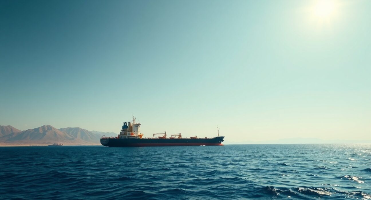 Oil tanker stalled in the Strait of Hormuz impacting Brent crude oil prices.