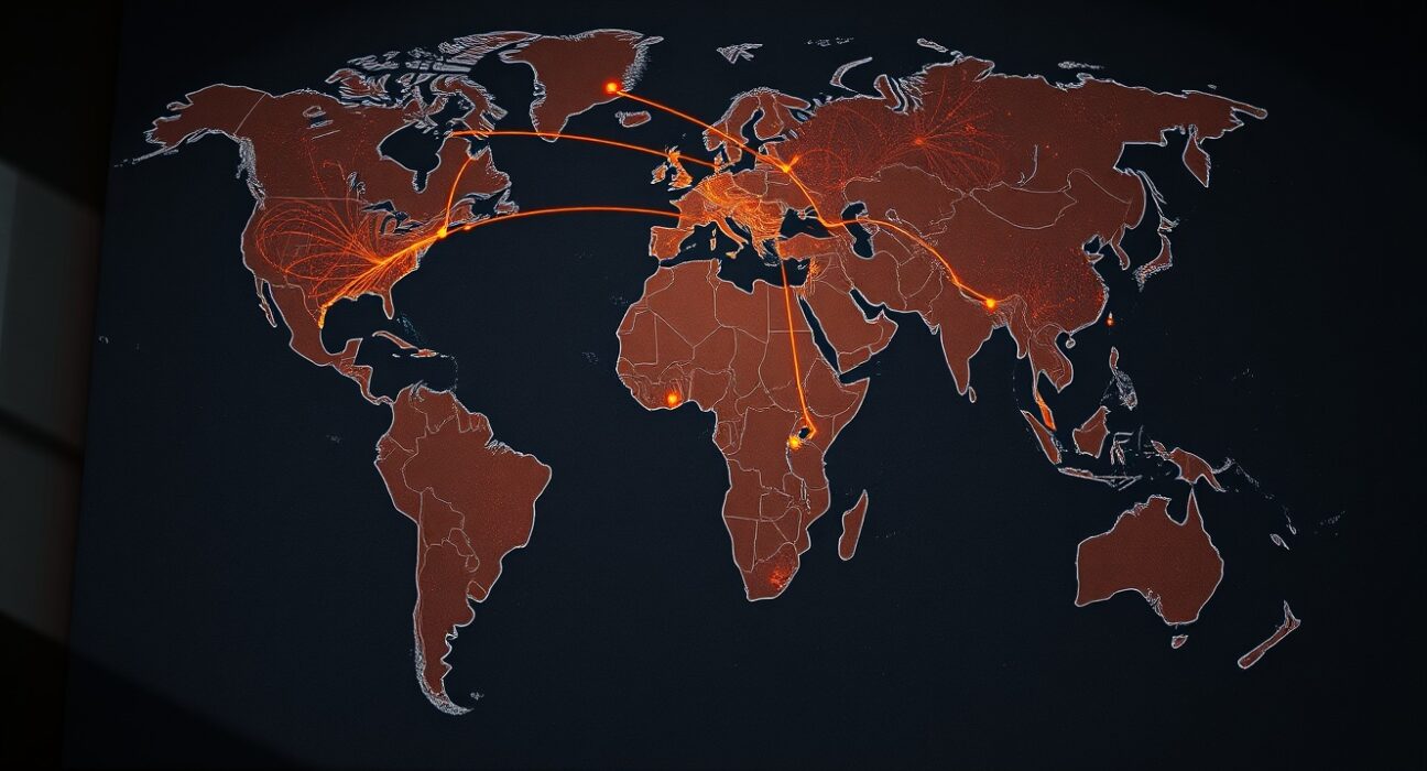 Global map analysis of Brent crude oil supply routes and geopolitical risk factors in 2025.