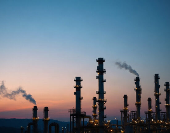 Oil refinery at dusk, symbolizing crude oil supply and global energy markets.