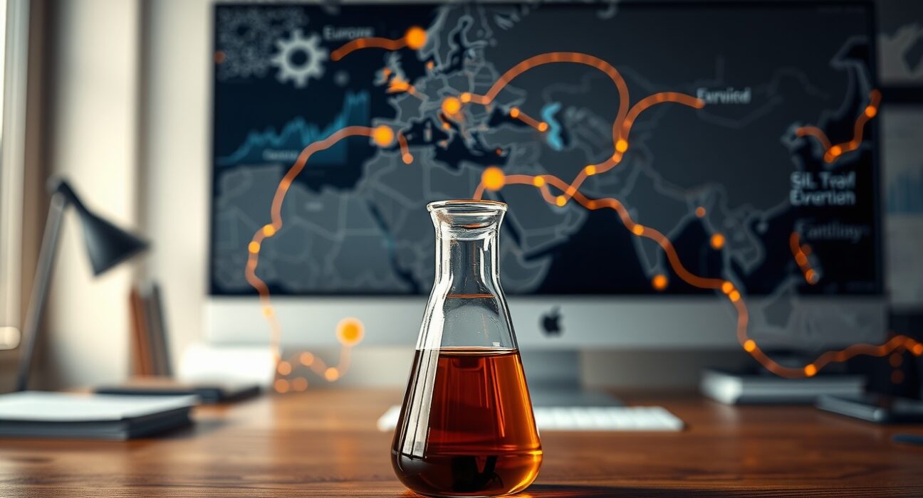 Brent crude oil analysis showing global supply routes and market volatility factors.