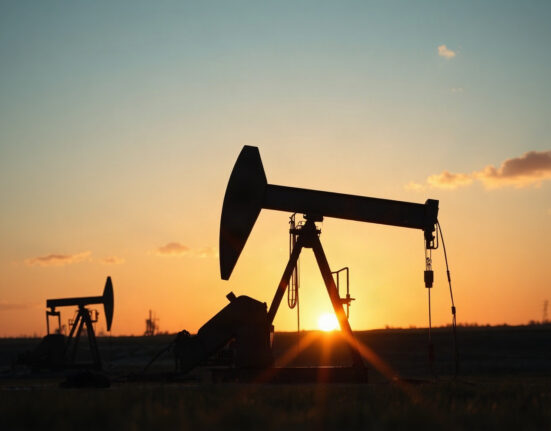 Oil pumpjack silhouetted against sunset, representing Brent crude price analysis
