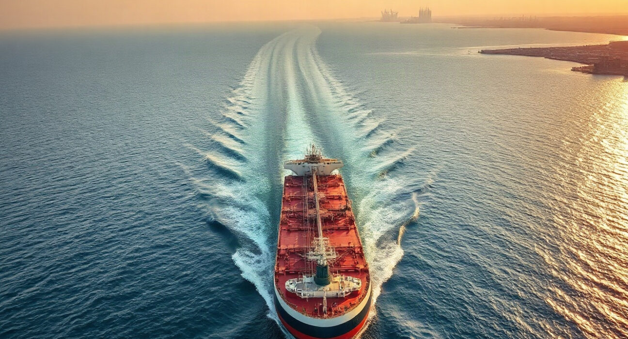 Oil tanker navigating the Strait of Hormuz amid geopolitical tensions