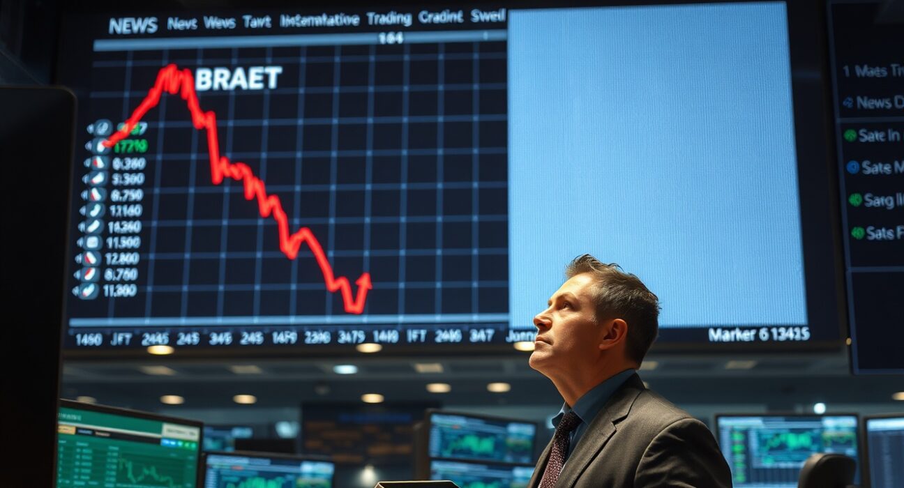 Brent crude oil price volatility on trading floor display during geopolitical uncertainty