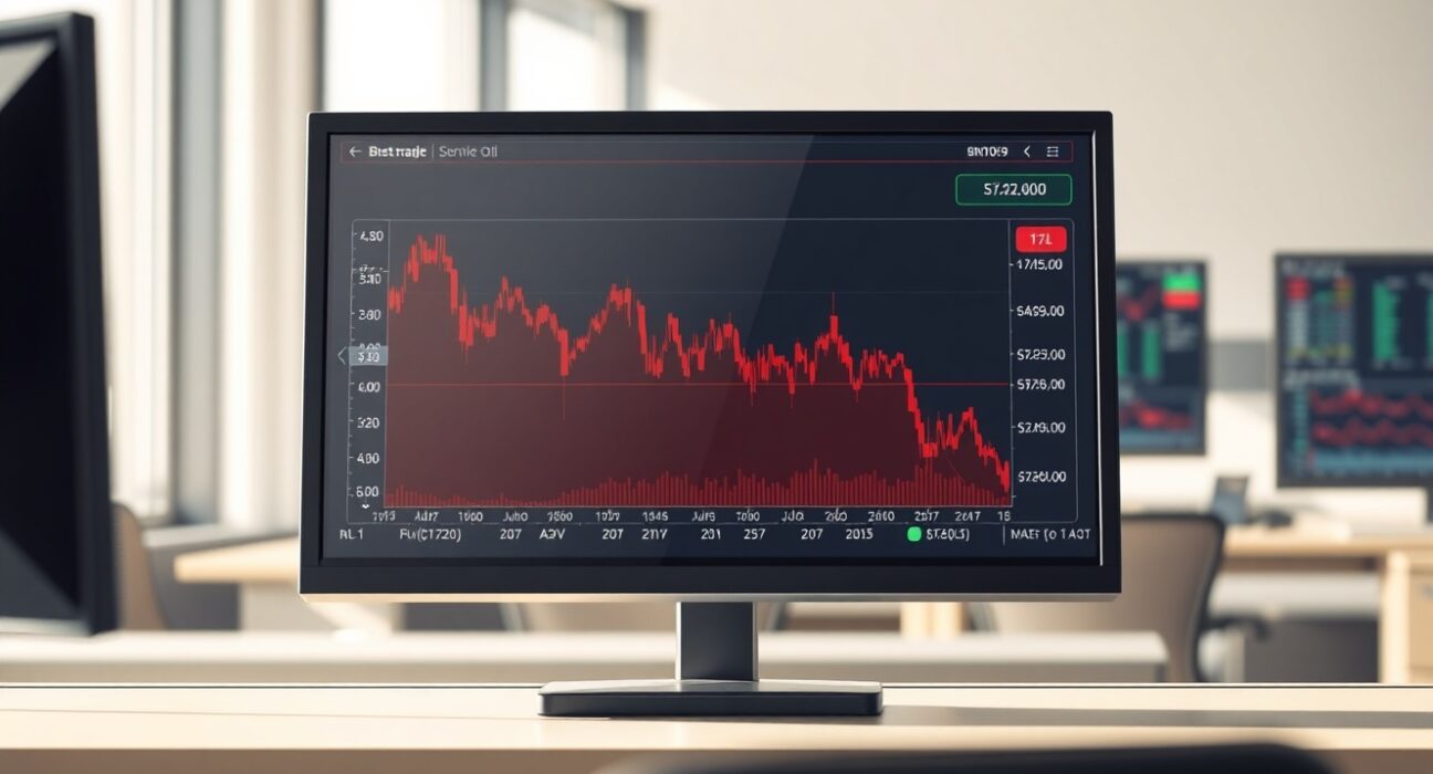 Brent crude oil price chart showing volatility amid Iran geopolitical developments on trading terminal