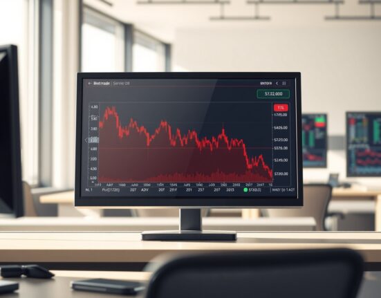 Brent crude oil price chart showing volatility amid Iran geopolitical developments on trading terminal