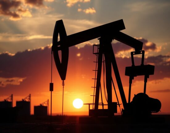 Oil pump jack in an oil field at sunset, representing crude oil supply and market analysis.