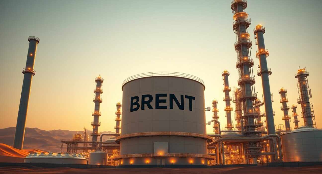Brent crude supply outlook: UAE oil refinery at sunset representing market shift after OPEC exit