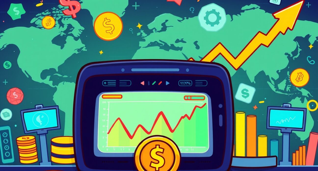 A vibrant cartoon illustration showing a sophisticated trading interface, symbolizing the launch of a new perpetuals platform for global markets.