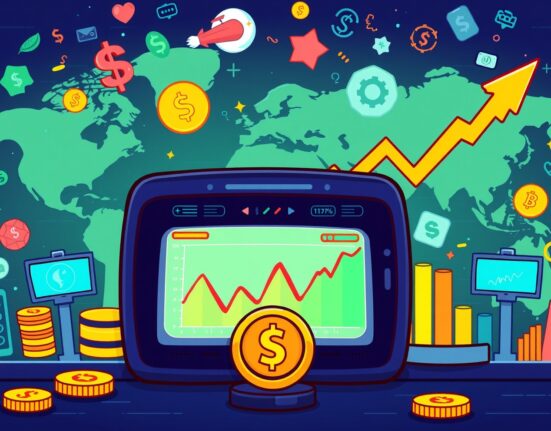 A vibrant cartoon illustration showing a sophisticated trading interface, symbolizing the launch of a new perpetuals platform for global markets.