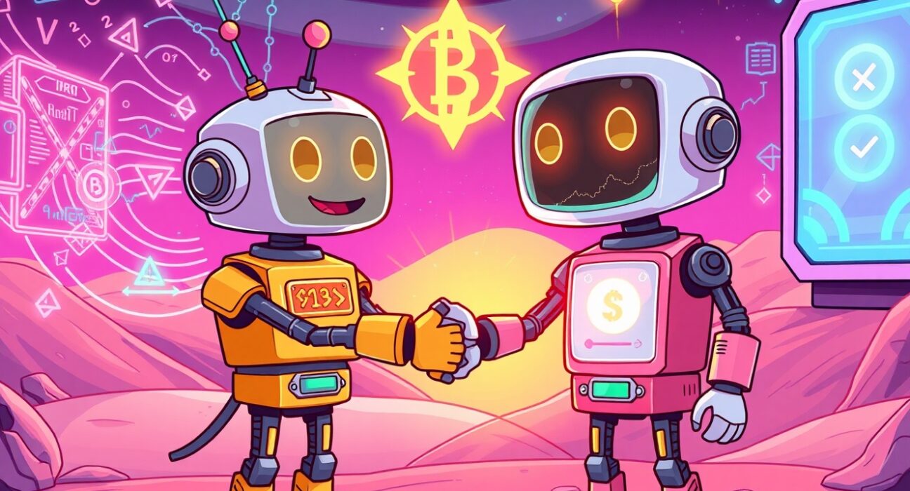 A cartoon illustration showing zero-knowledge proof technology securing and speeding up decentralized crypto trading.