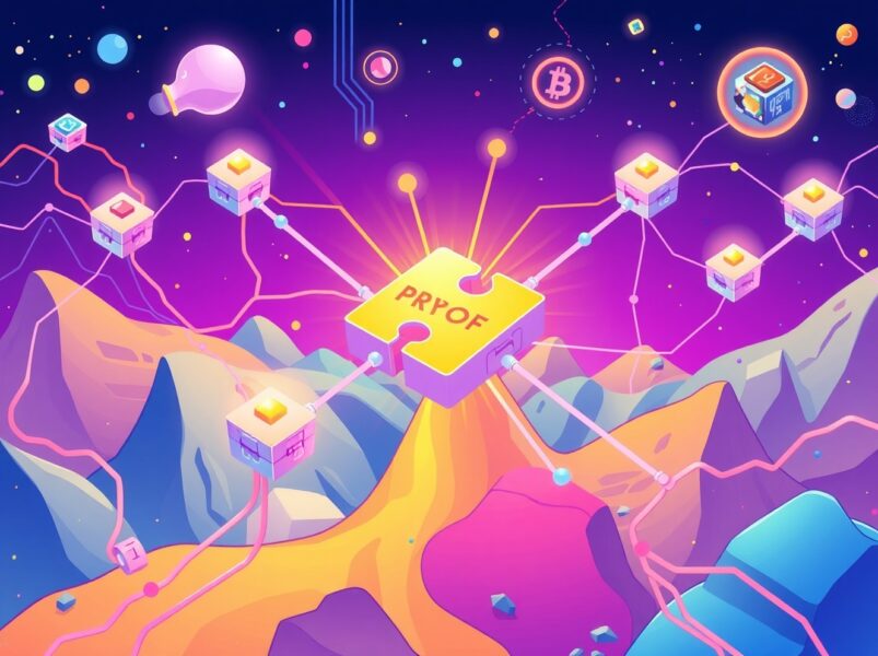 Decentralized ZK proof marketplace connecting computational nodes in vibrant blockchain network