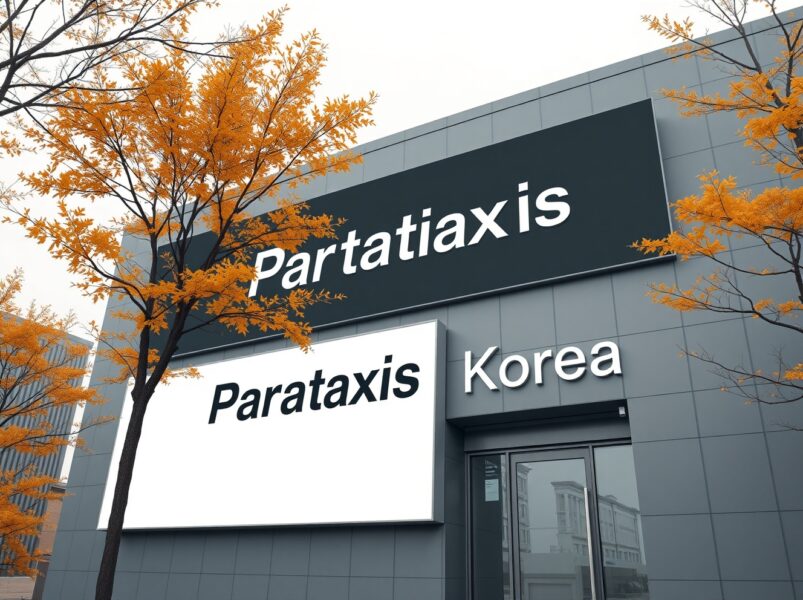 Parataxis Korea office building sign in Seoul symbolizing Bridge Biotherapeutics rebrand to digital assets