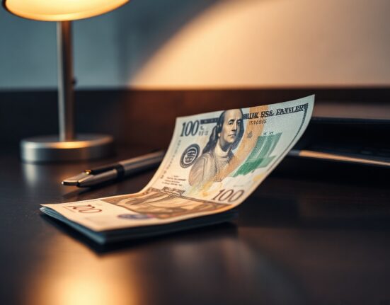 British pound and US dollar banknotes on a desk, representing GBP/USD exchange rate analysis.
