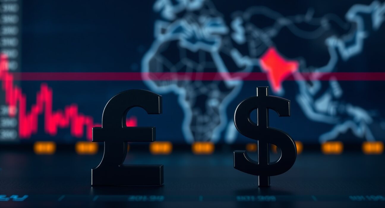 GBP/USD exchange rate chart with geopolitical tension backdrop