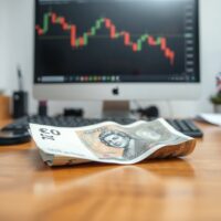 British Pound banknote on desk with financial charts in background, representing forex market analysis