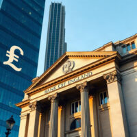 Bank of England building in London on a clear morning, symbolizing British Pound stability