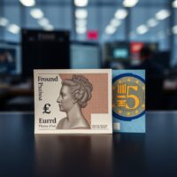 British Pound and Euro banknotes on a trading desk representing currency market volatility