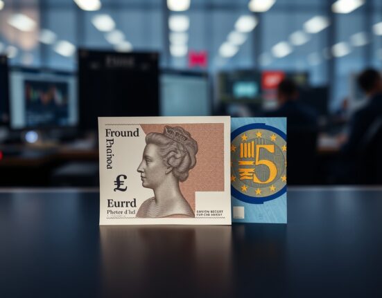 British Pound and Euro banknotes on a trading desk representing currency market volatility