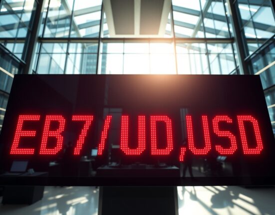 GBP/USD exchange rate board showing decline in a London financial office
