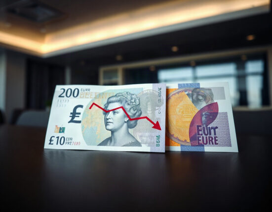 British pound and euro banknotes on a dark background, symbolizing currency exchange rate analysis.
