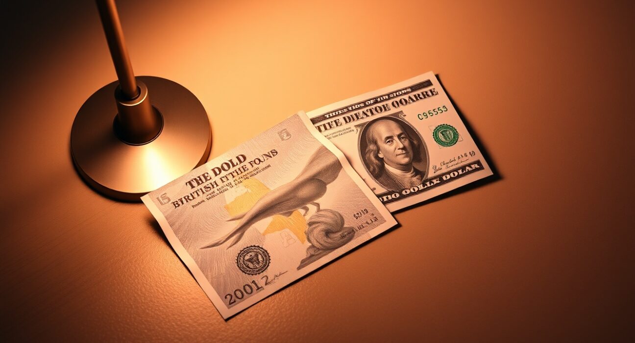British Pound and US Dollar banknotes on a desk for a currency forecast article