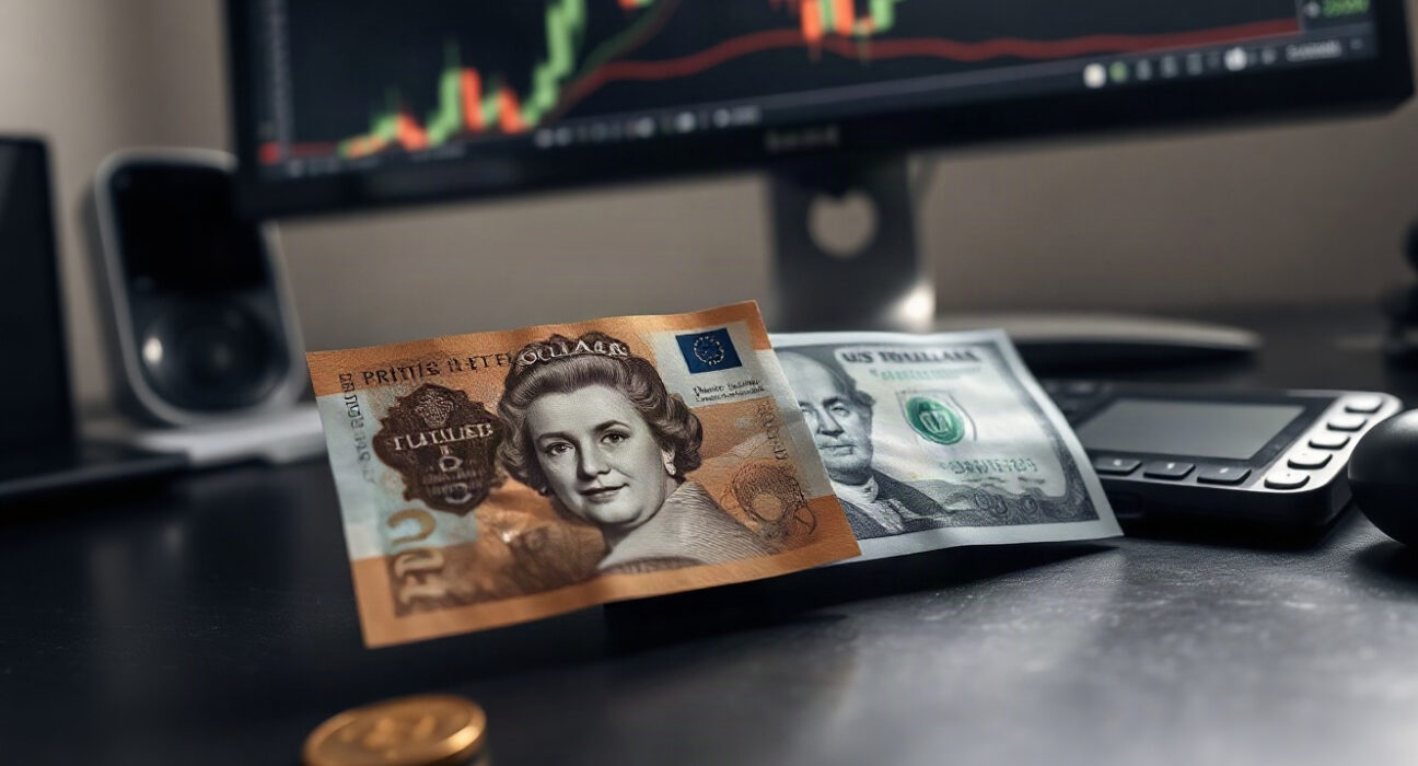 British Pound and US Dollar banknotes with a chart in the background, illustrating GBP/USD analysis.
