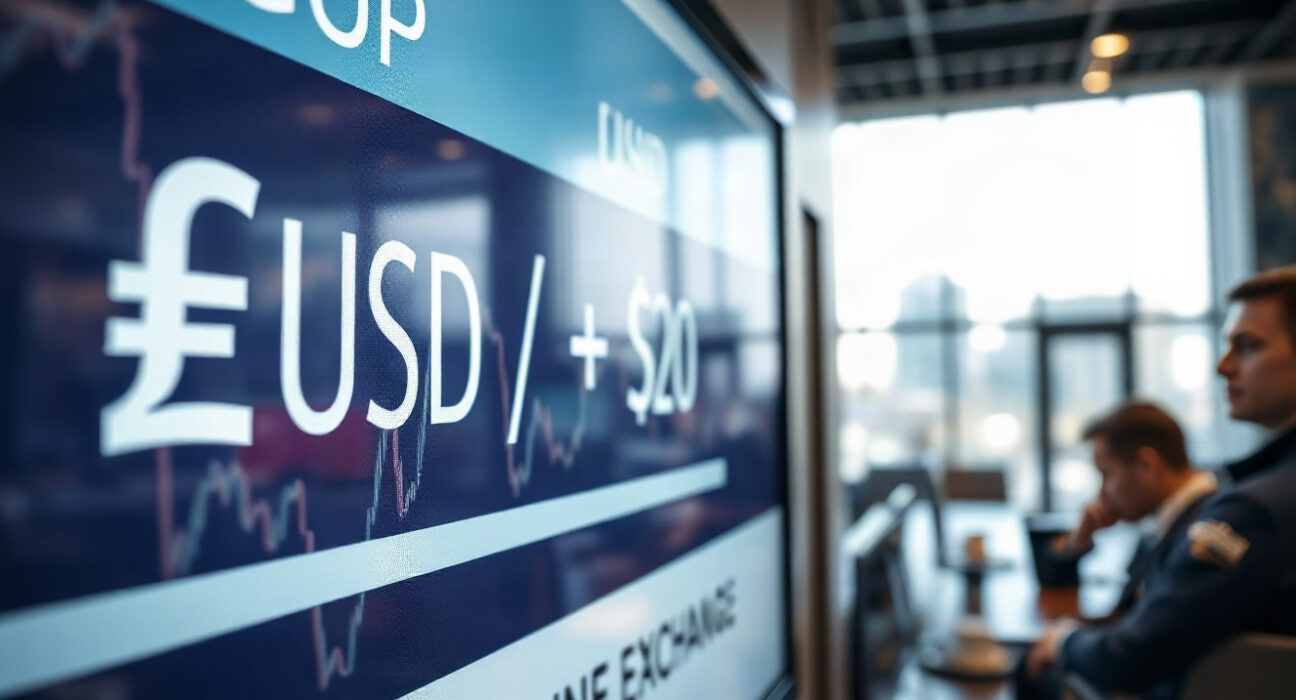 GBP/USD exchange rate chart on a trading floor screen