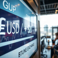 GBP/USD exchange rate chart on a trading floor screen
